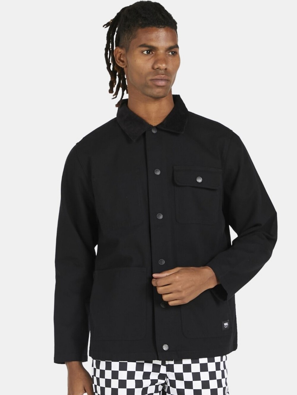 Vans Drill Chore Coat Mens Small Black Cotton Canvas Corduroy Collar Jacket